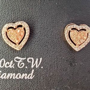 Gold & Diamond Heart Shaped Stud Earrings